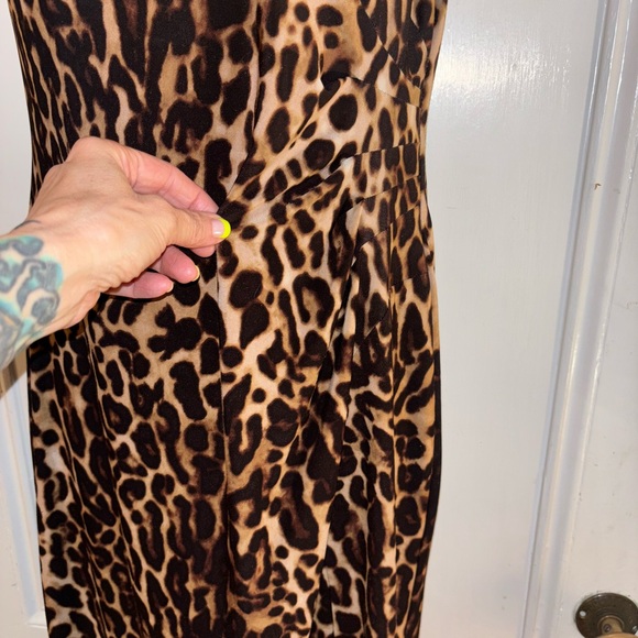 LAUREN RALPH LAUREN Leopard Print Side Ruched Sleeveless Sheath Dress Women's 10 - Picture 5 of 9
